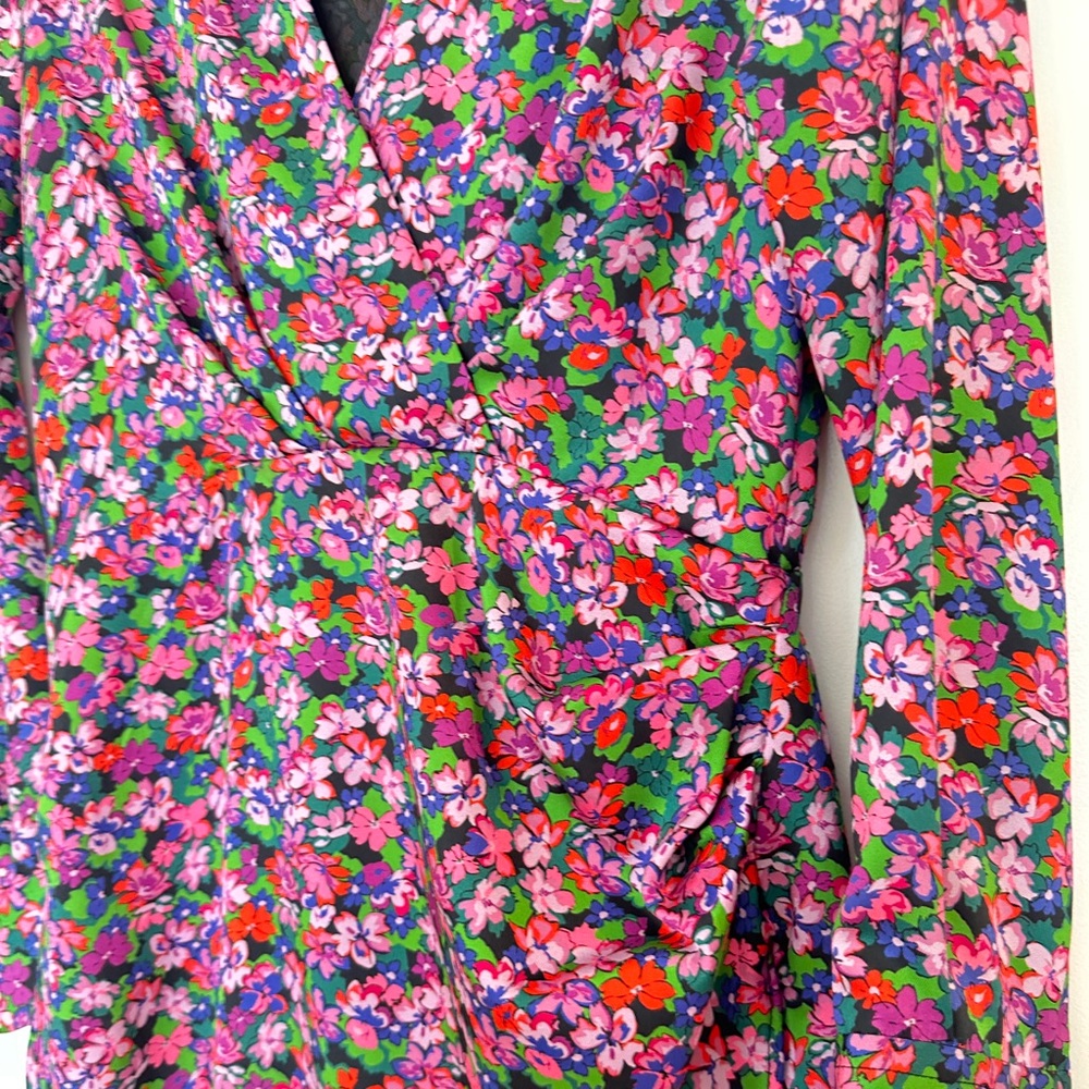 Zara Wrap Front Pink and Blue MiniDress with Long Sleeves Side Zip - Picture 4 of 12